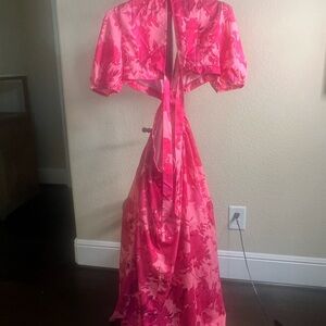 Pink long dress med section is open on sides almost like a 2 piece look